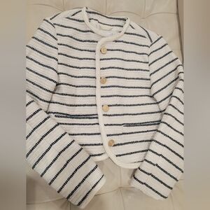 Abercrombie & Fitch Cropped Striped Blazer - Cream and Black